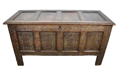 Lot 1622 - Late 17th century carved oak coffer