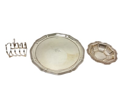 Lot 419 - Silver salver, pierced dish and toast rack