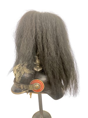 Lot 822 - Scarce Imperial German Hesse Lieb-Garde Infantry Regiment NCO’s pickelhaube with full dress yak hair plume.