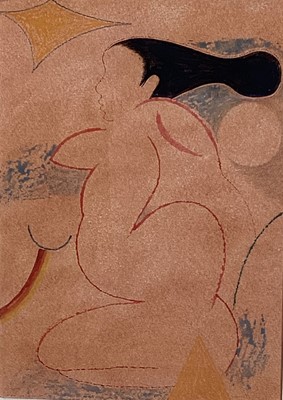 Lot 10 - Richard Drew, known as Zacron (British, 1943-2012) Temple dancer, watercolour and wax, signed and inscribed, 18 x 12cm, glazed frame