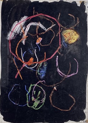Lot 19 - Richard Drew, known as Zacron (British, 1943-2012) mixed media on paper - Anstract study no. 235, Hollins Hall Studio, Yorkshire, signed, inscribed and dated 1967, image 28 x 20cm