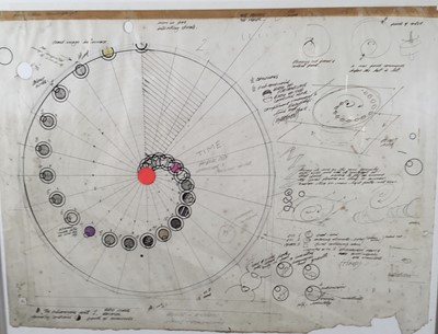 Lot 12 - Richard Drew, known as Zacron (British, 1943-2012) pencil and pen on paper, Working drawing for the rotating book, 1966, 38 x 51cm, glazed frame. NB: An early, Royal College of Art period workin...