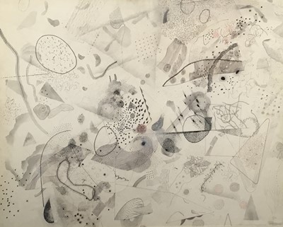 Lot 18 - Richard Drew, known as Zacron (British, 1943-2012) pen and graphite on board - Microcosmic event, signed and dated 1968, 48 x 62cm, glazed frame