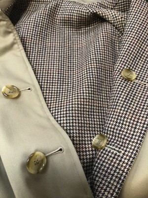 Lot 2148 - Burberrys' reversible trench coat, dog tooth tweed interior. Size 52 Long.