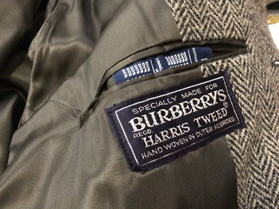 Lot 2150 - Burberrys' men's grey herringbone Harris Tweed overcoat. Size 52 RL.