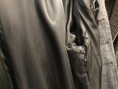Lot 2150 - Burberrys' men's grey herringbone Harris Tweed overcoat. Size 52 RL.