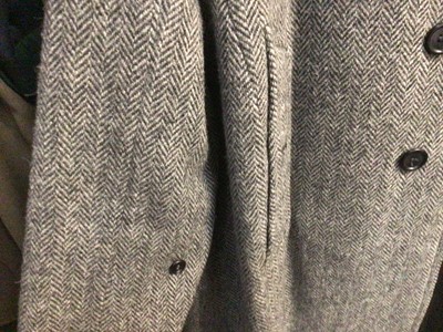 Lot 2150 - Burberrys' men's grey herringbone Harris Tweed overcoat. Size 52 RL.