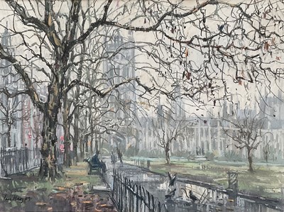 Lot 1190 - Ian Hay (1940-2025) pastel - Westminster, signed and dated '89, 38cm x 50cm, in glazed frame