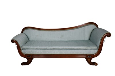 Lot 1547 - Early 19th century mahogany and satinwood banded scroll end settee