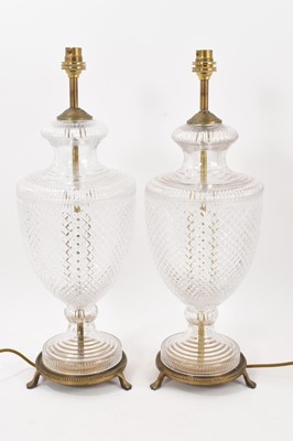 Lot 1027 - Pair of cut glass baluster lamp bases