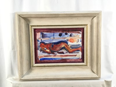 Lot 187 - Contemporary watercolour painting of a reclining nude, indistinctly signed, framed and glazed
