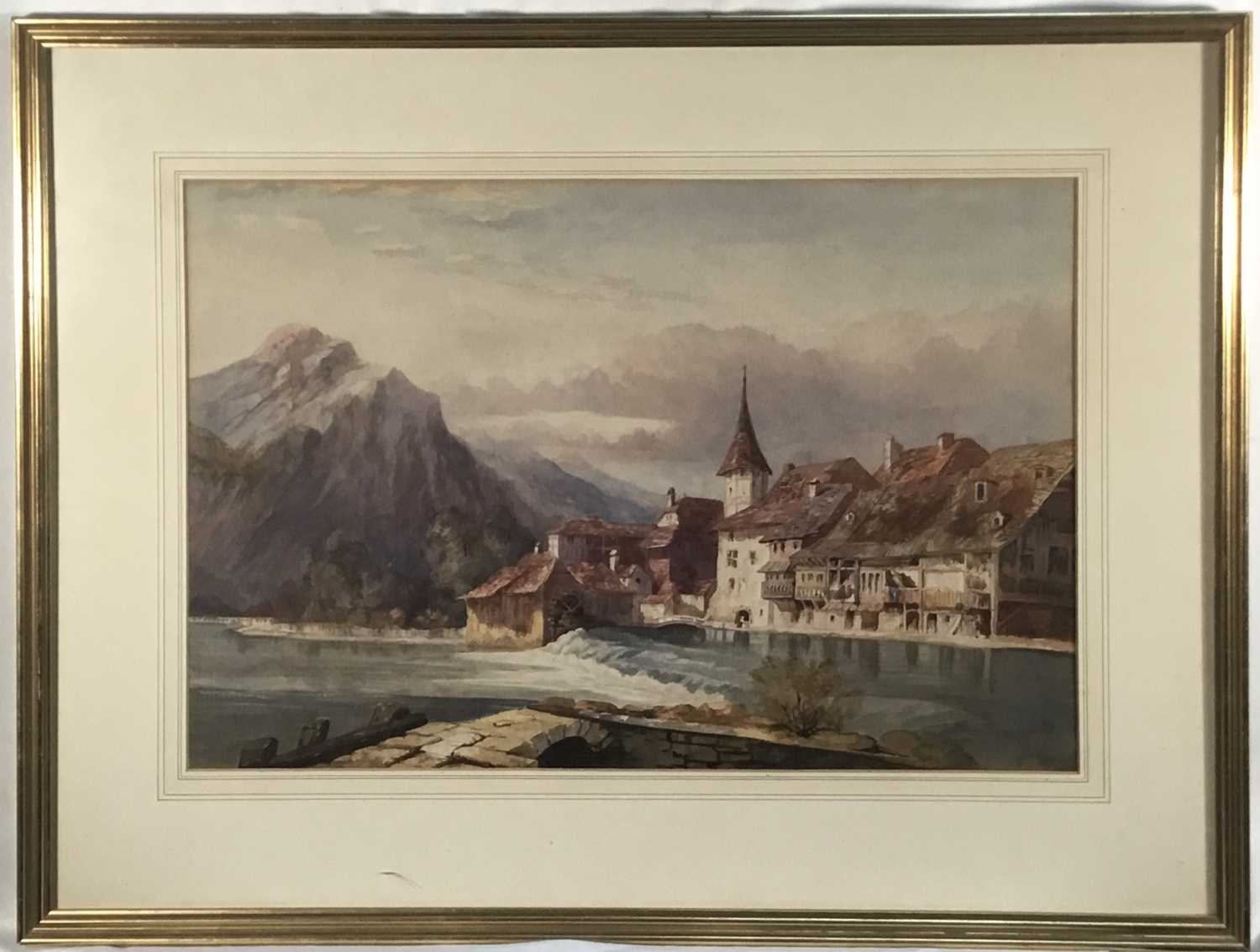 Lot 180 - Pair of 19th century continental watercolour landscapes, both approx 36cm x 53cm, in glazed frames
