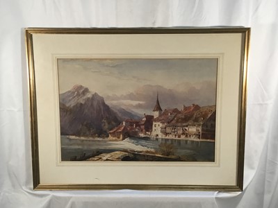 Lot 180 - Pair of 19th century continental watercolour landscapes, both approx 36cm x 53cm, in glazed frames