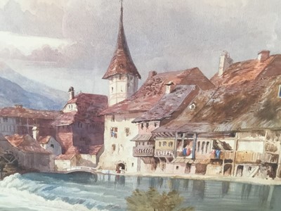 Lot 180 - Pair of 19th century continental watercolour landscapes, both approx 36cm x 53cm, in glazed frames