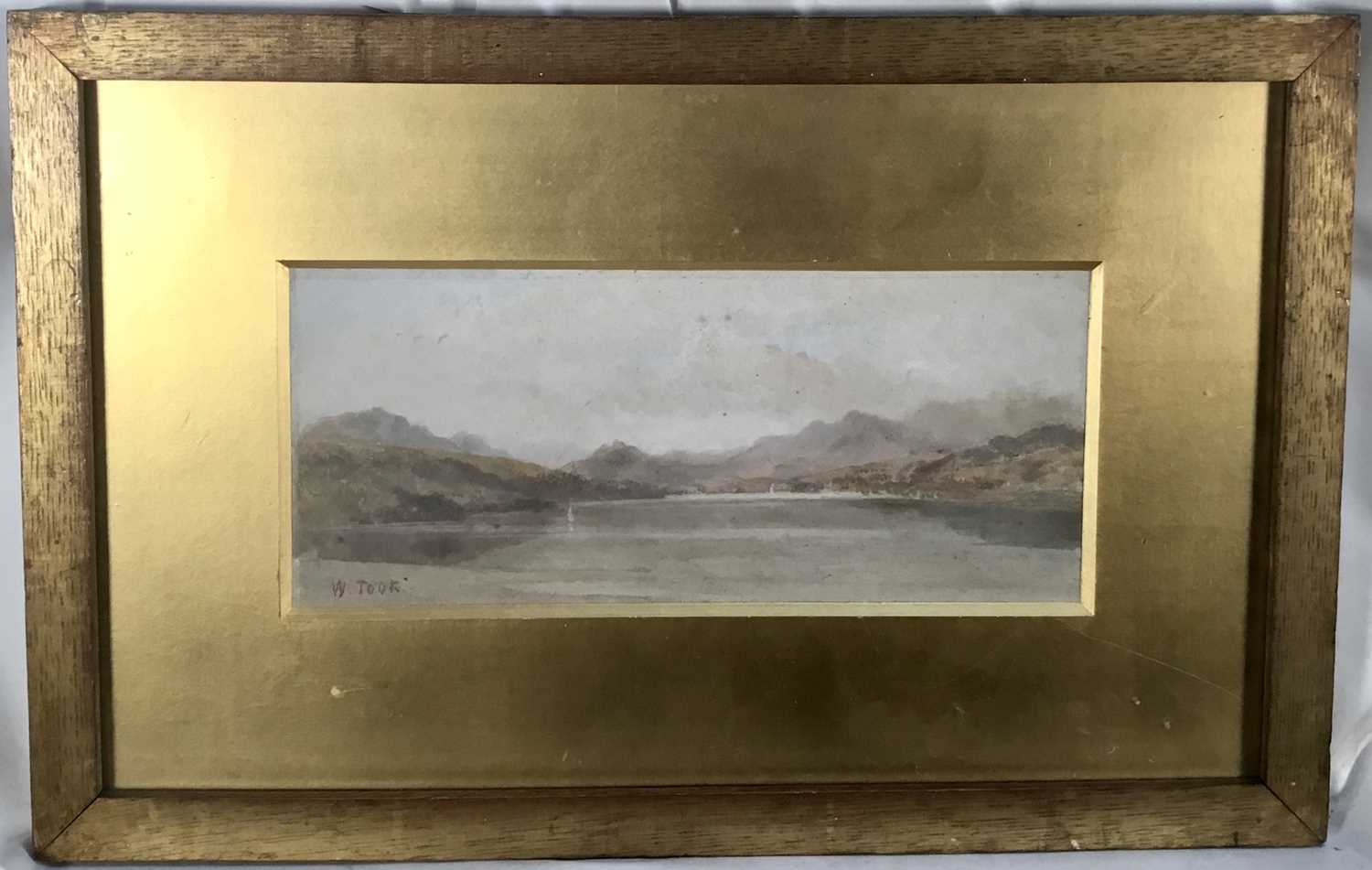 Lot 191 - William Took (act.1857-1892) oil on board - Extensive Lake, signed, 13cm x 29cm, in glazed gilt frame