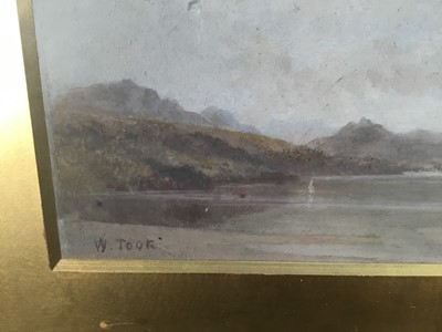 Lot 191 - William Took (act.1857-1892) oil on board - Extensive Lake, signed, 13cm x 29cm, in glazed gilt frame