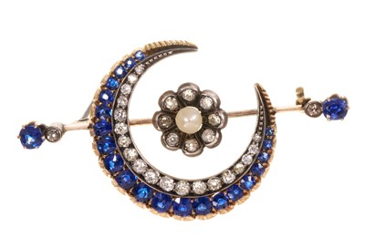 Lot 584 - A fine Victorian sapphire and diamond crescent brooch