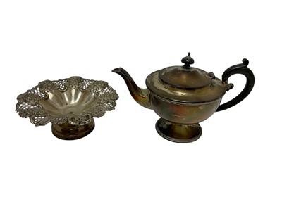 Lot 403 - Silver tea pot and a Victorian silver bon bon dish (2)