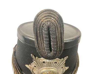 Lot 823 - Imperial German Garde Jäger Battalion Officers Shako with black felt and leather body, silvered and enamelled Garde star badge, gilt brass chin scales, silver bullion and green velvet cockade, o...