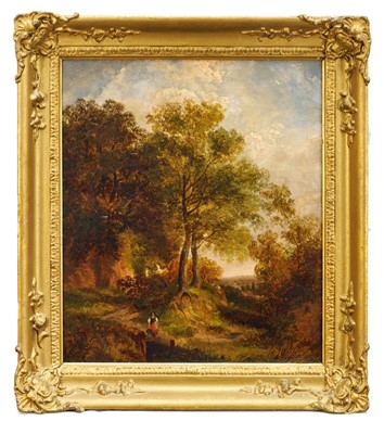 Lot 1342 - Follower of John Constable (1776-1837) oil on canvas - Figure in an Extensive Landscape, 36cm x 31cm, in gilt frame