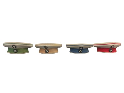 Lot 722 - Four unusual Imperial German Miniature field caps with leather head bands, probably military tailors samples, each with identification labels including 'Reg.der Garde du Corps' (4)