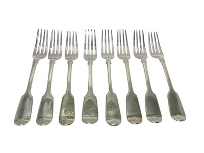 Lot 368 - Eight Victorian silver fiddle pattern dessert forks