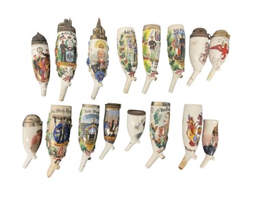 Lot 856 - Sixteen Imperial German military porcelain Stummel pipe bowls with painted and transfer Regimental decoration (16)