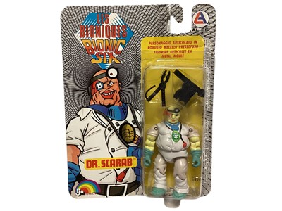 Lot 1703 - LJN (c1986) Bionic Six Dr Scarab diecast 3 1/2" action figure & The Bennett Family Meg 3 3/4" action figure, both on card with bubblepack