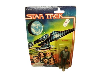 Lot 1711 - Mego Corps (c1980) Star Trek Five Faces Mr Spock No.91200/2 & The Dukes of Hazzard Cooter No.09010/7 & Cletus No.09010/8 3 3/4" action figures, on card with bubblepack (3)