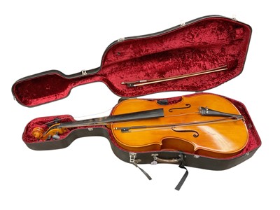 Lot 2214 - Full size 20th century Hungarian cello in case with two bows