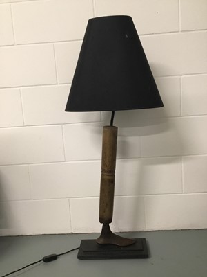 Lot 2651 - Cobblers Workshop Shoe Lath Tool lamp, 81cm on 15cm x 35cm base