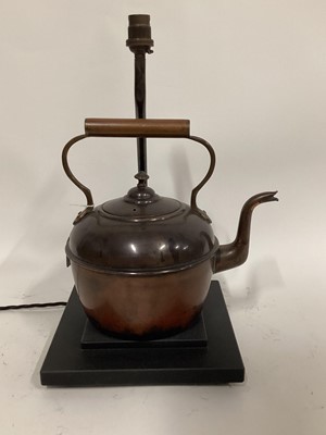 Lot 2641 - Vintage Copper Kettle lamp, 40cm including fitting, on 23cm square base