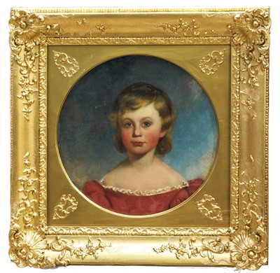 Lot 1299 - English School, 19th century, oil on canvas - Portrait of a Boy, 46cm, tondo, in gilt frame