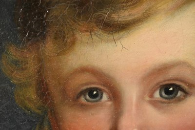 Lot 161 - English School, 19th century, oil on canvas - Portrait of a Boy, 46cm, tondo, in gilt frame