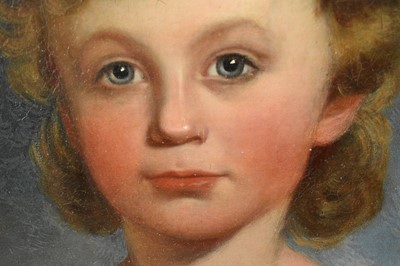Lot 161 - English School, 19th century, oil on canvas - Portrait of a Boy, 46cm, tondo, in gilt frame