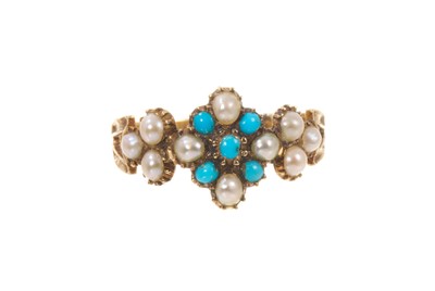 Lot 606 - Regency turquoise and seed pearl forget-me-not ring