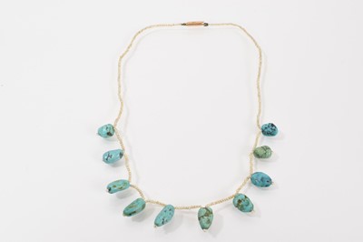 Lot 607 - Victorian seed pearl and turquoise fringe necklace