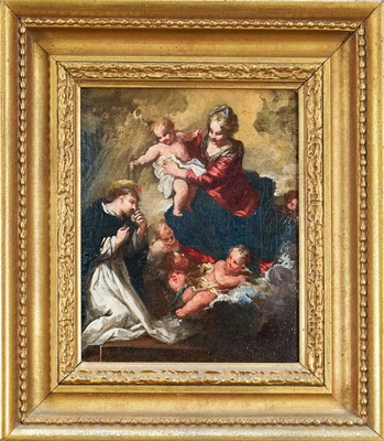 Lot 1277 - Continental School, 17th century, oil on canvas - The Holy Family, 23cm x 18.5cm, in gilt frame