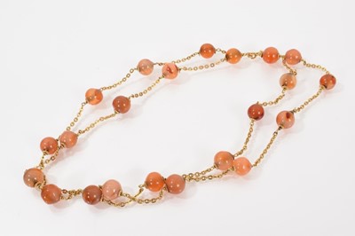 Lot 613 - 18ct gold and carnelian bead necklace