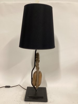 Lot 87 - Block lamp with cone shade, 90cm high with shade, on 23cm square base
