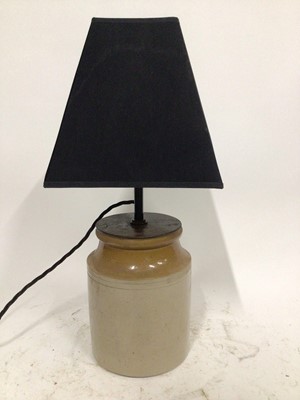Lot 2650 - Earthenware flask lamp with shade, 46cm high including shade, 15cm diameter base