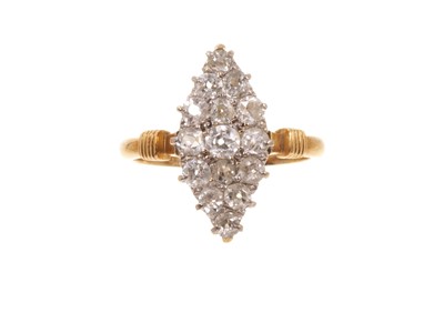 Lot 616 - Late Victorian diamond marquise shape cluster ring