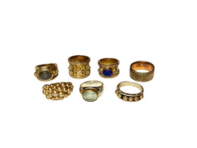 Lot 38 - Seven silver, silver gilt and white metal dress rings some set with various semi-precious stones