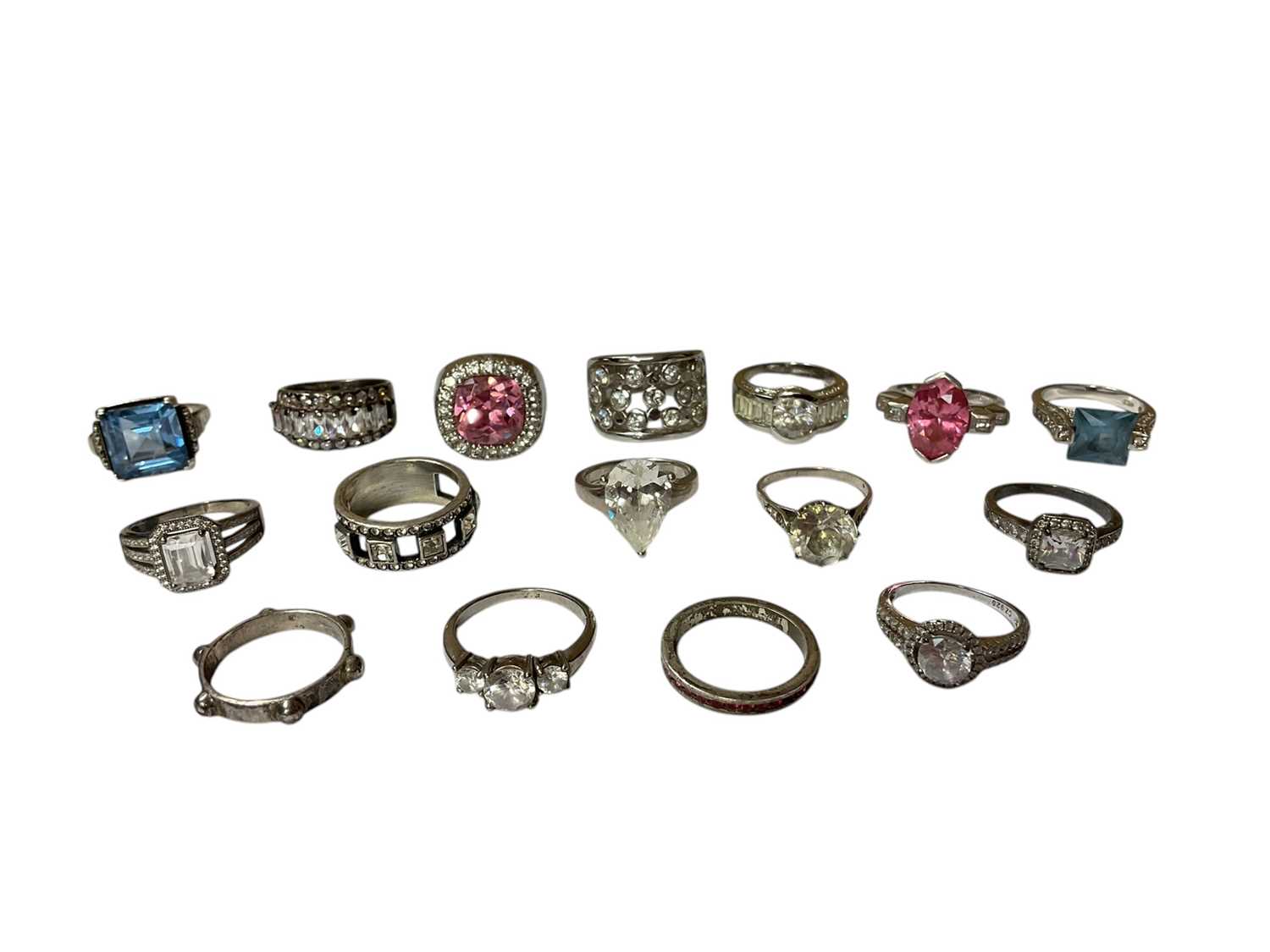 Lot 41 - Group of 16 silver and white metal gem set dress rings