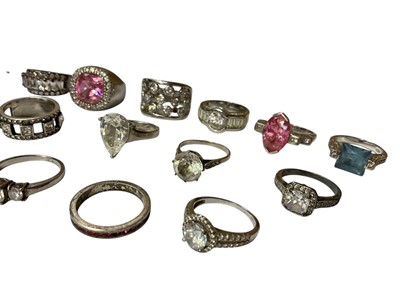 Lot 41 - Group of 16 silver and white metal gem set dress rings