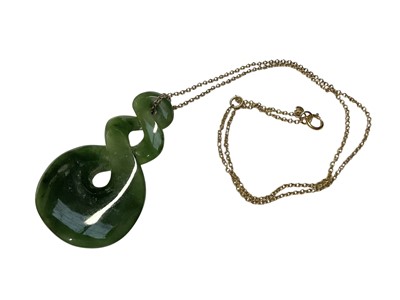 Lot 42 - Nephrite jade carved pendant on a 9ct gold chain