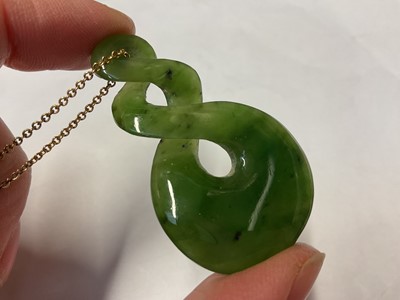 Lot 42 - Nephrite jade carved pendant on a 9ct gold chain