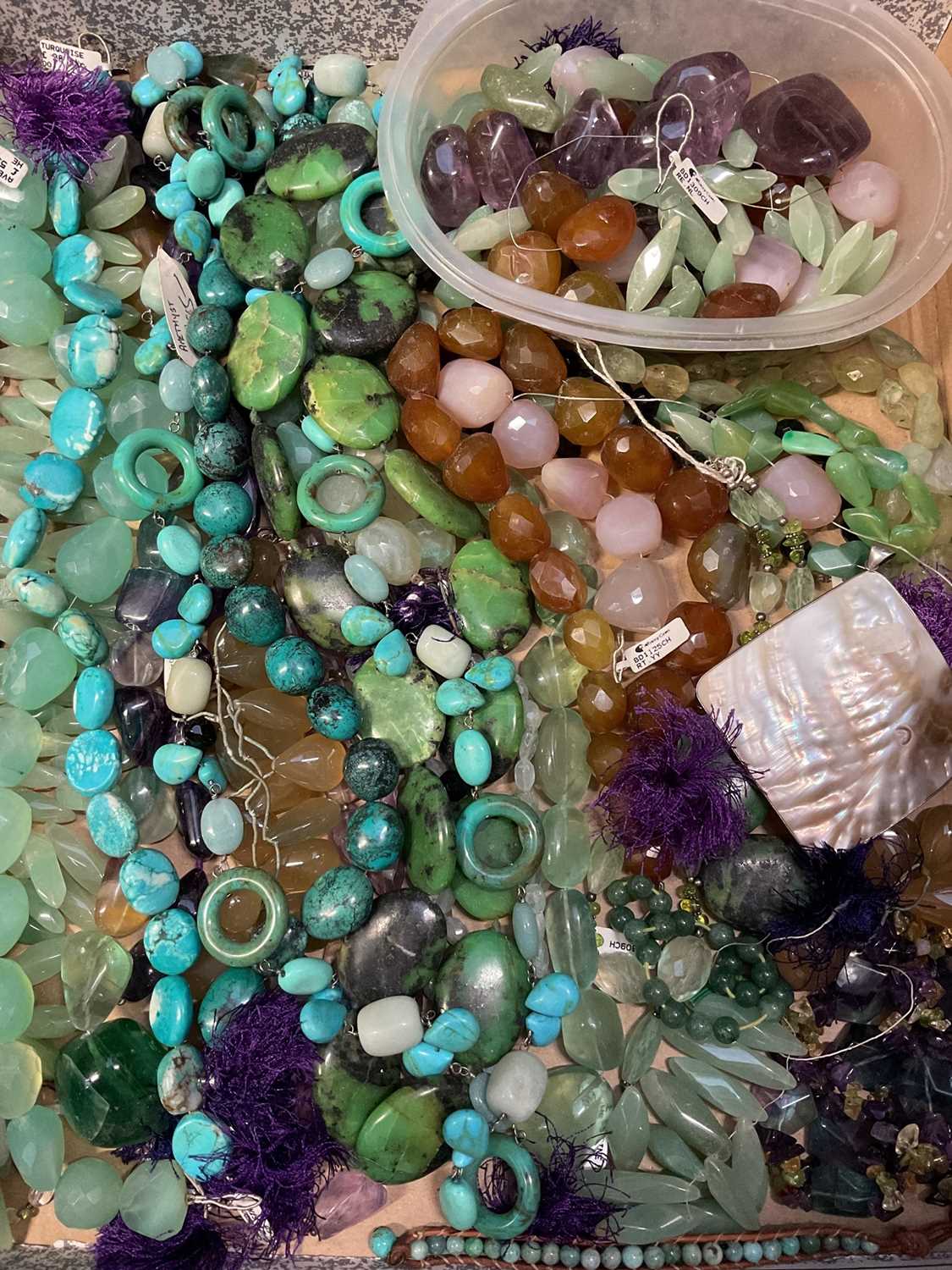 Lot 45 - Group of semi-precious bead necklaces and some loose beads, including amethyst, rose quartz, turquoise, aventurine etc