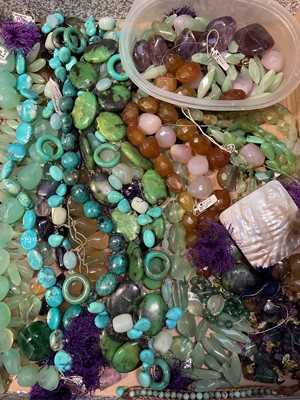 Lot 45 - Group of semi-precious bead necklaces and some loose beads, including amethyst, rose quartz, turquoise, aventurine etc