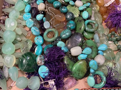 Lot 45 - Group of semi-precious bead necklaces and some loose beads, including amethyst, rose quartz, turquoise, aventurine etc